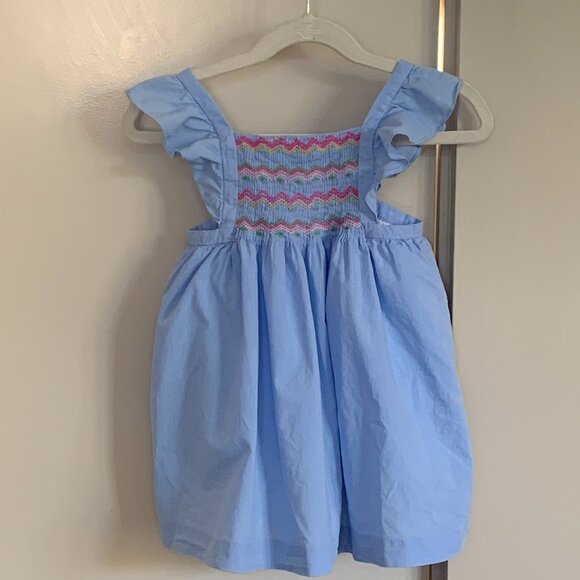Jacadi Other - Jacadi Girls Blue Smocked Dress Bloomer Set Flutter Sleeve Size 24 M